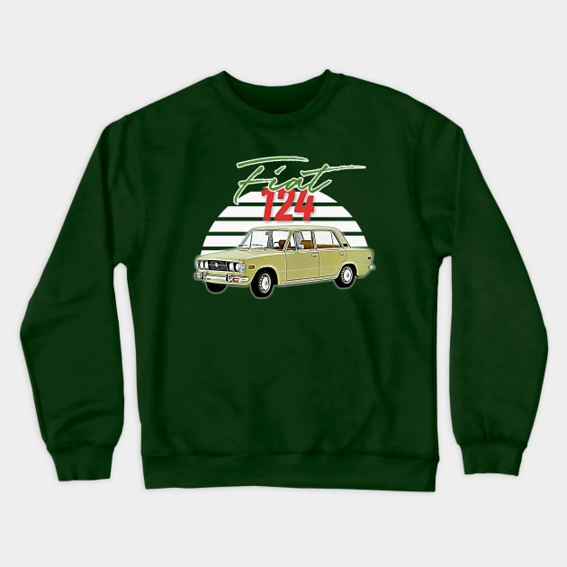 Fiat 124 / Retro Italian Car Lover Gift Design Crewneck Sweatshirt by DankFutura